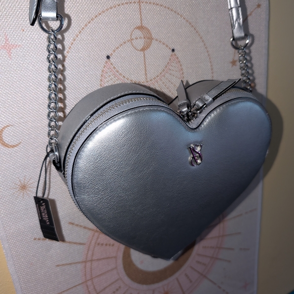 Victoria's Secret Metallic Silver Heart Crossbody Bag - Picture 3 of 5